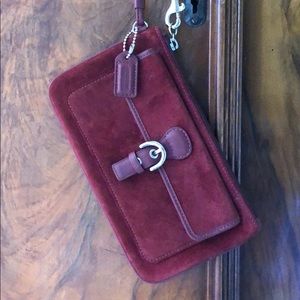 Coach suede wine red wristlet